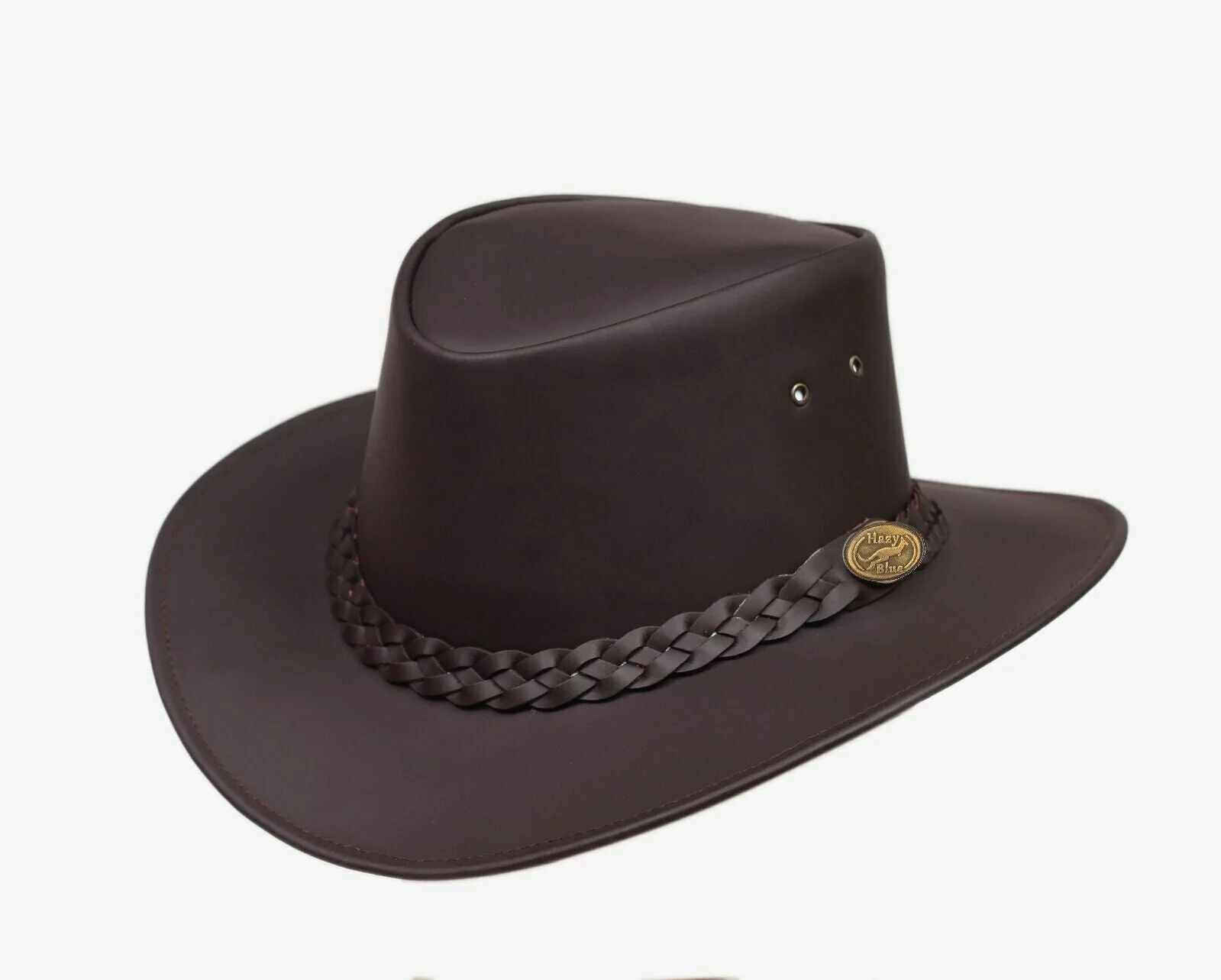 Hazy Blue Leather Australian Style Outback Cowboy Bute Style Hat - Image 3