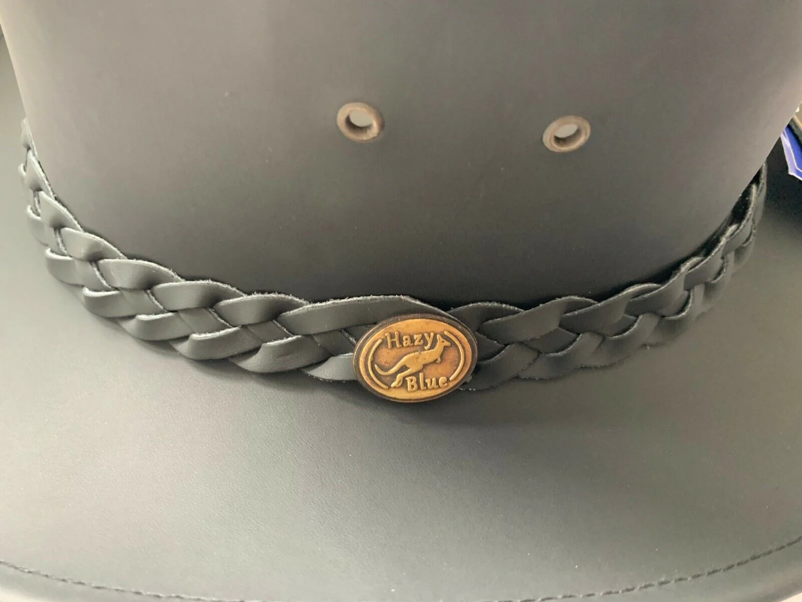 Hazy Blue Leather Australian Style Outback Cowboy Bute Style Hat - Image 4