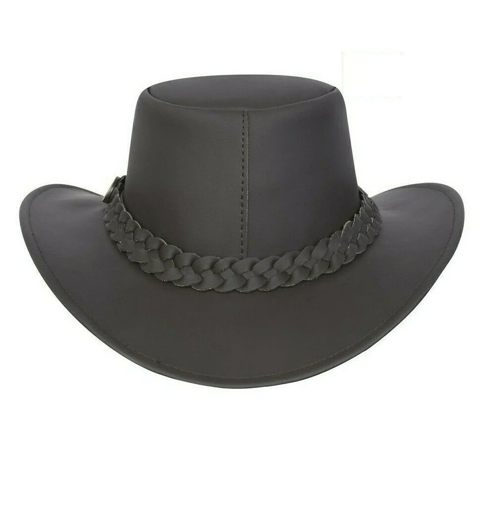 Hazy Blue Leather Australian Style Outback Cowboy Bute Style Hat - Image 5