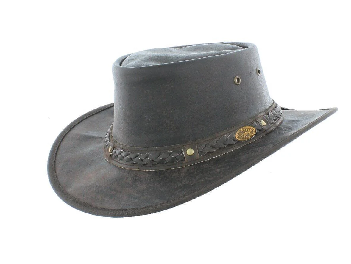 Hazy Blue Leather Australian Style Outback Cowboy Bute Style Hat - Image 6