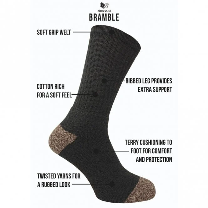 Bramble Mens Docks All Terrain Socks 3PK Khaki 6-11 - Image 3