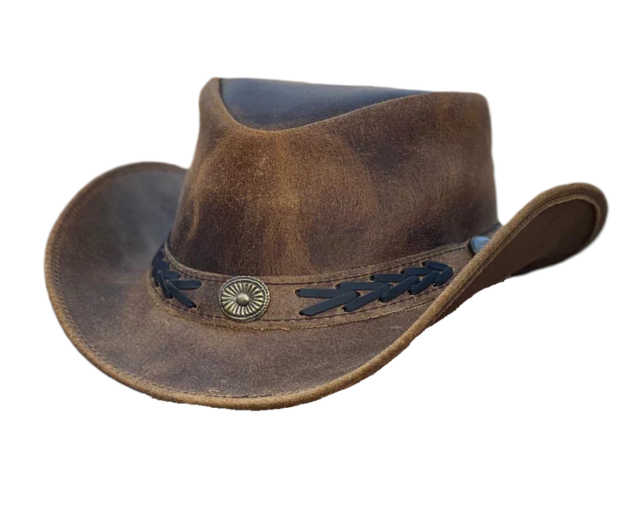 Hazy Blue Kids Real Leather Australian Western Cowboy Bush Hat - Troy