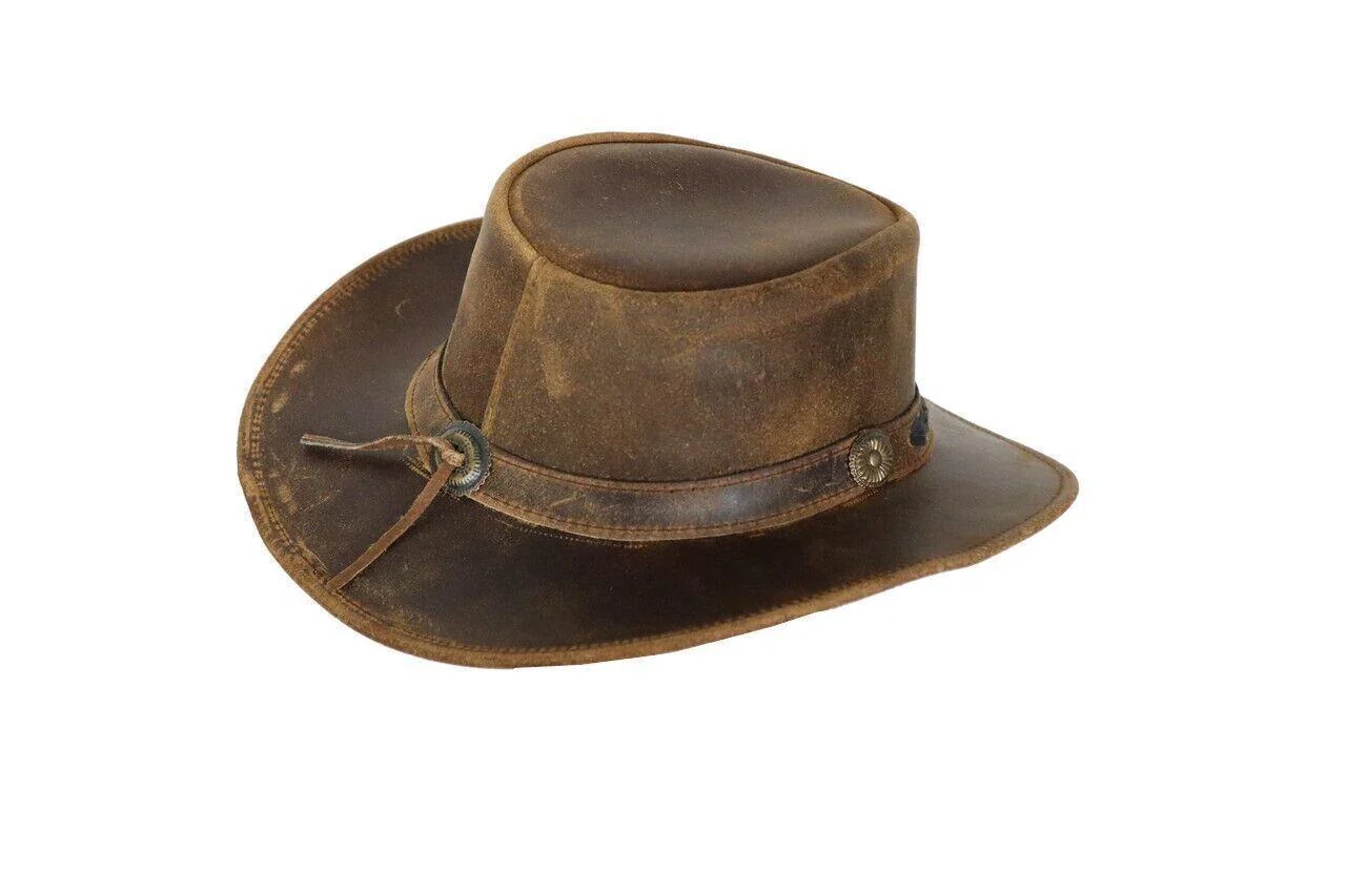 Hazy Blue Kids Real Leather Australian Western Cowboy Bush Hat - Troy - Image 2