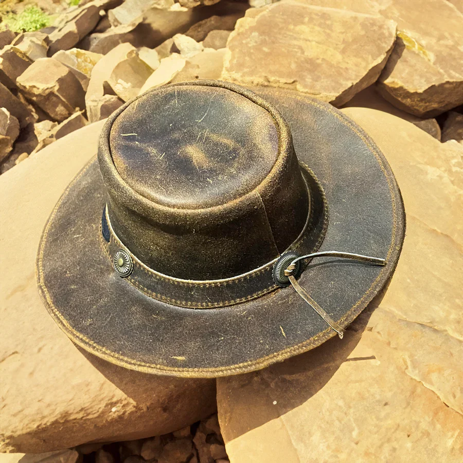 Hazy Blue Kids Real Leather Australian Western Cowboy Bush Hat - Troy - Image 5