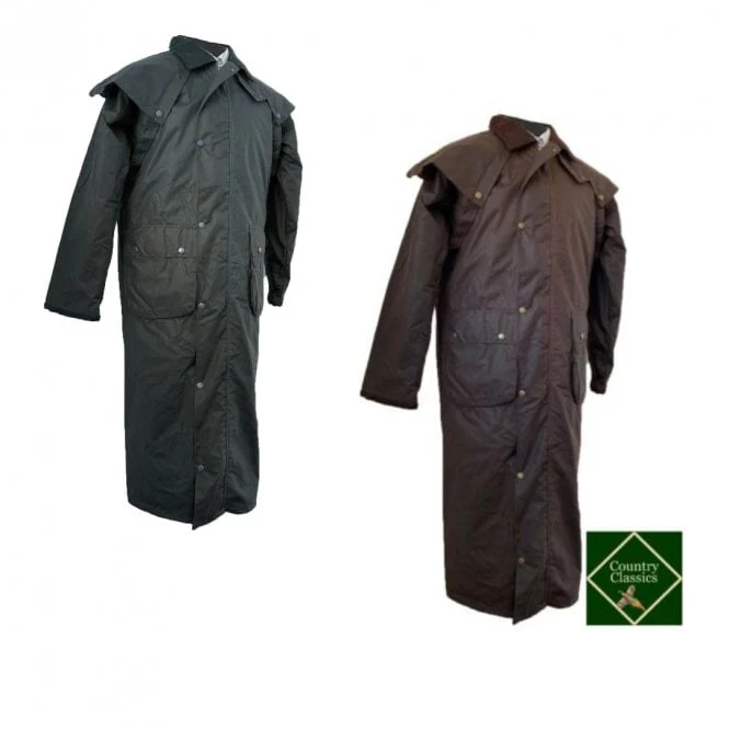Hazy Blue Stockmans Long Full Length Waterproof Wax Jacket - Image 2