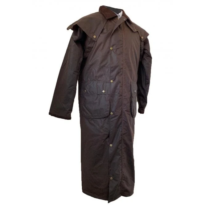 Hazy Blue Stockmans Long Full Length Waterproof Wax Jacket - Image 3