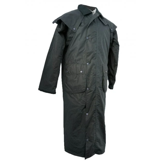 Hazy Blue Stockmans Long Full Length Waterproof Wax Jacket - Image 4