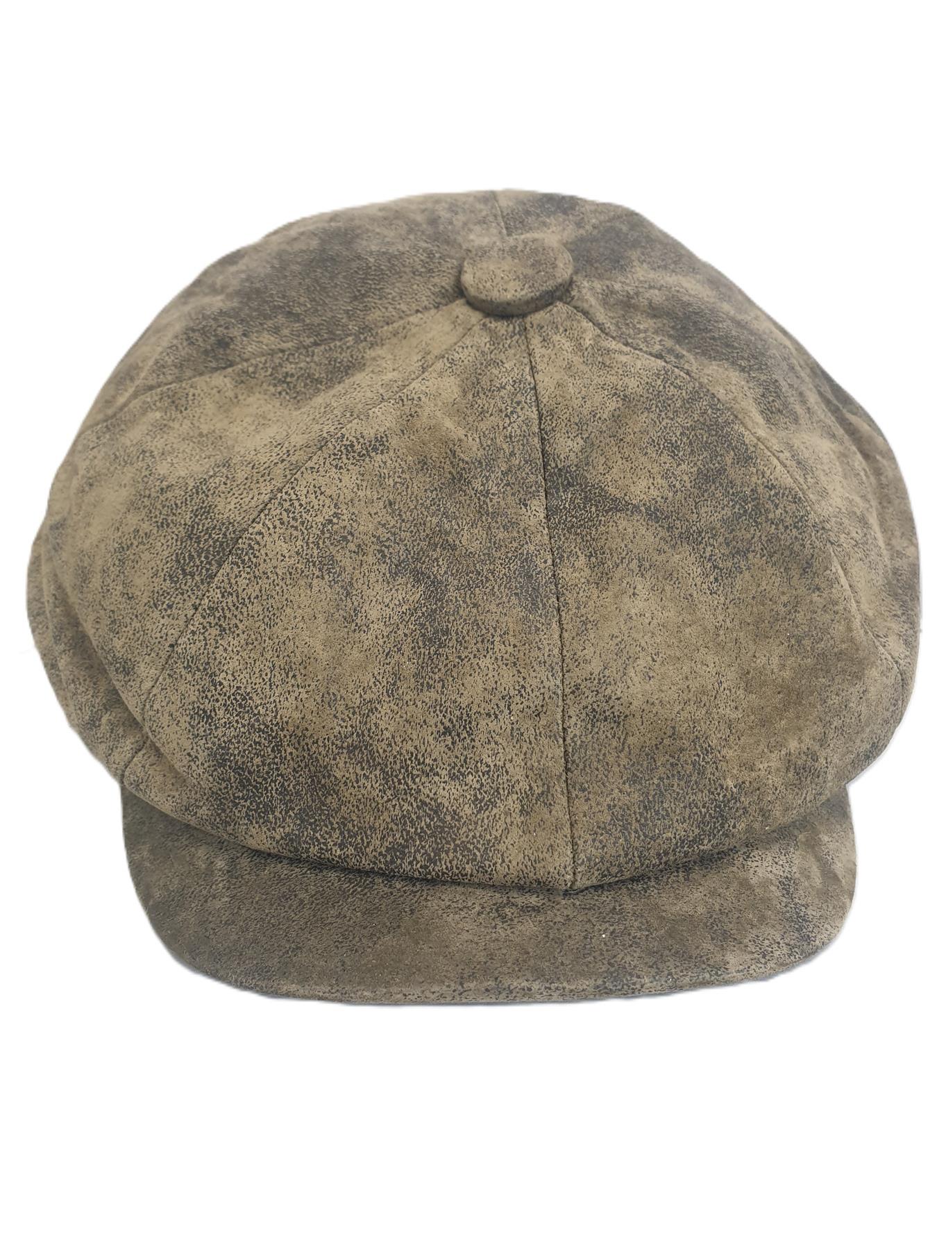 Genuine Eureka Stockade Men's 8-Piece Distressed Leather Newsboy Cap - Olive - Image 5