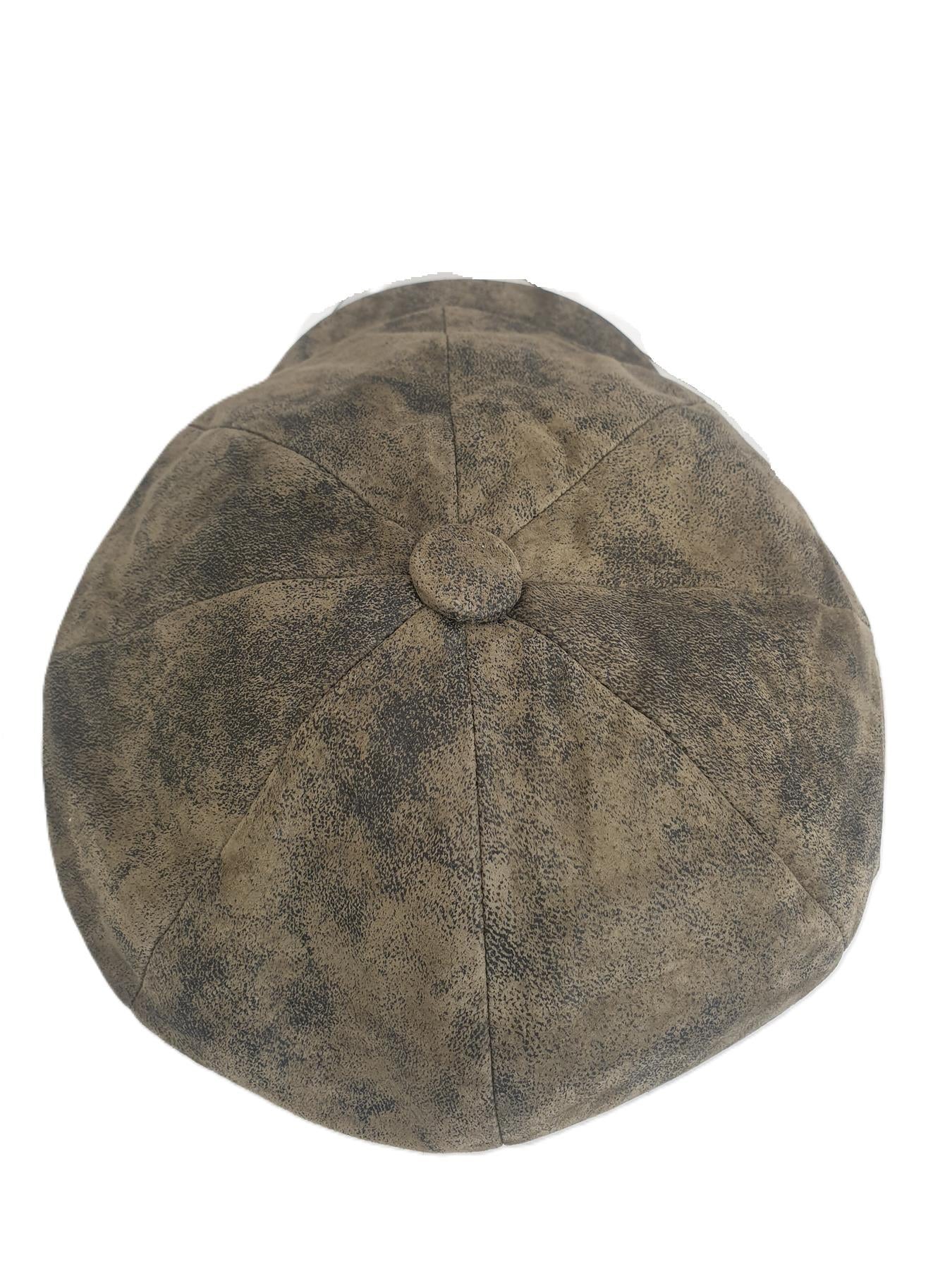 Genuine Eureka Stockade Men's 8-Piece Distressed Leather Newsboy Cap - Olive - Image 6