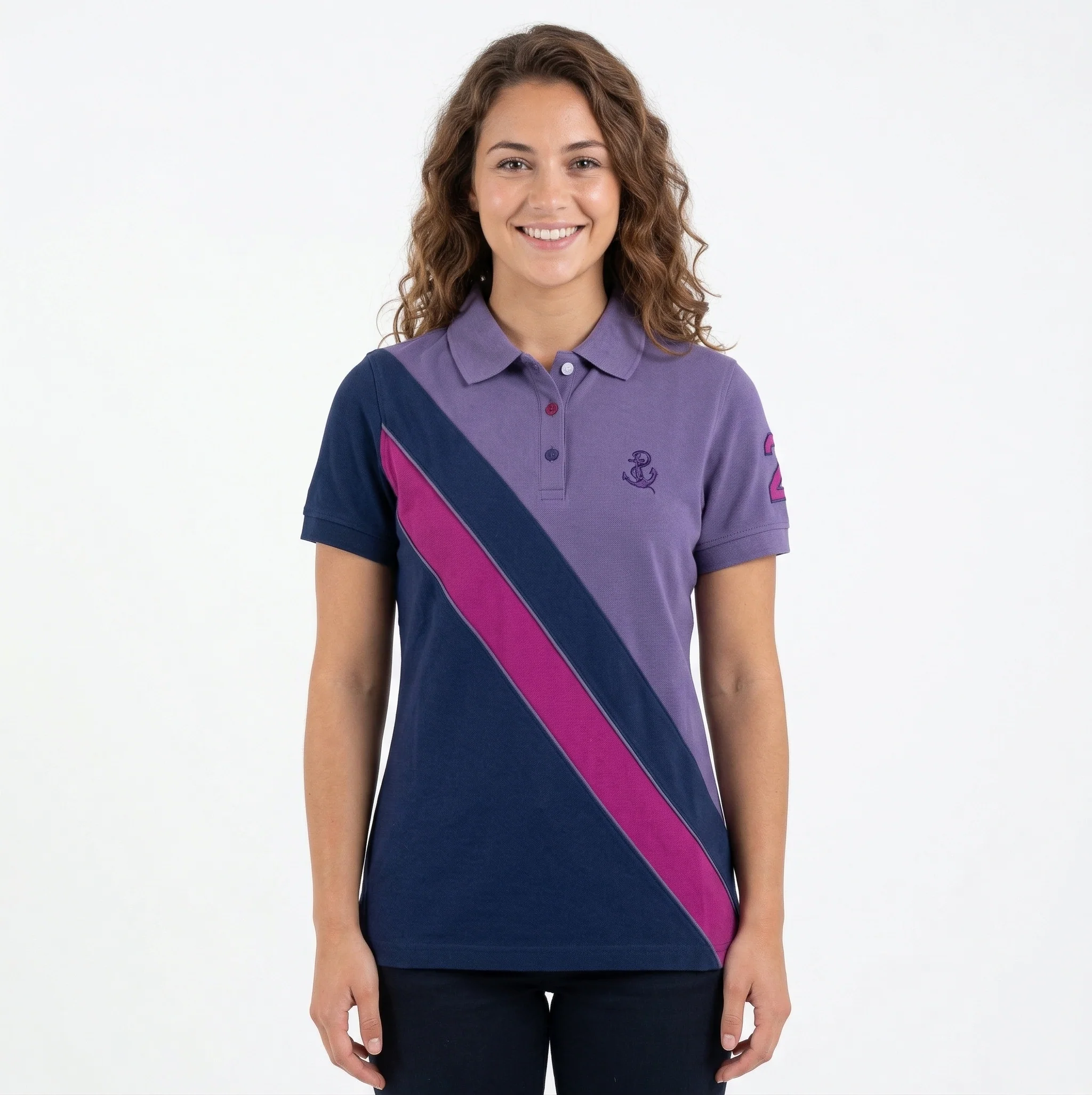 Hazy Blue Womens Short Sleeve Polo Shirt - Chloe II - Image 2