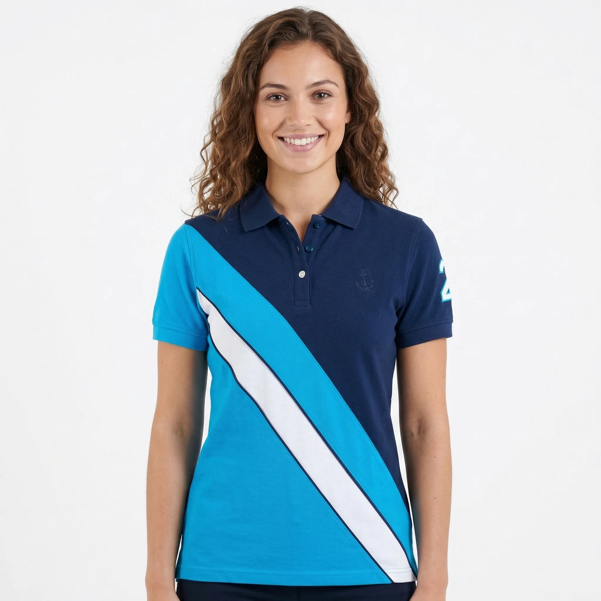 Hazy Blue Womens Short Sleeve Polo Shirt - Chloe II - Image 4