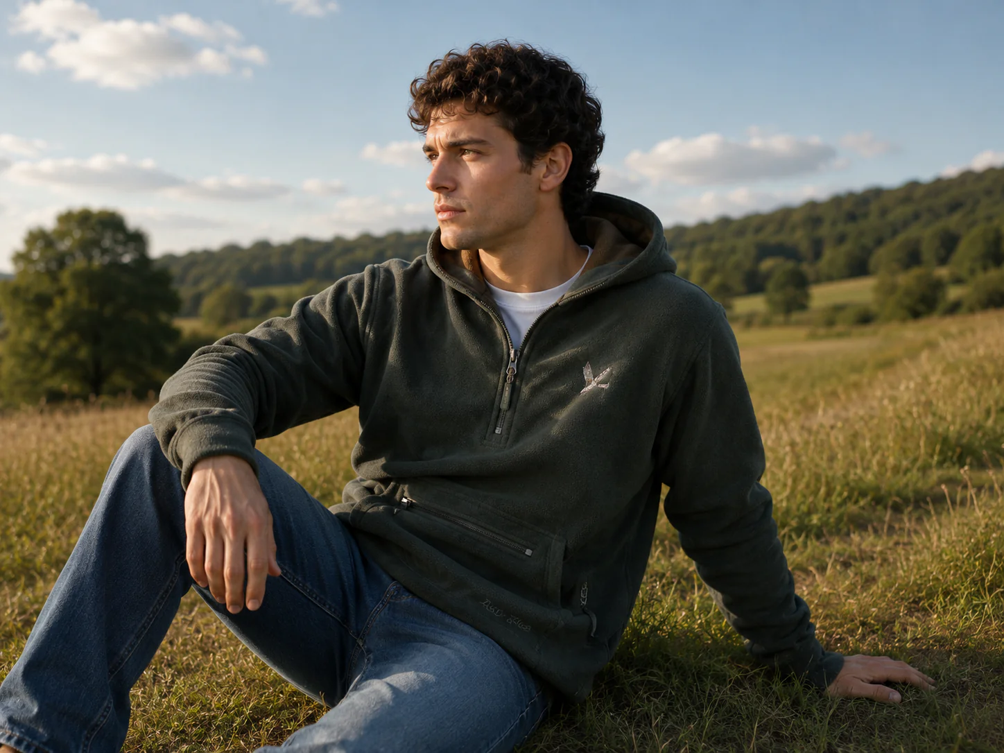 Hazy Blue Dominik Men's Quarter-Zip Premium Fleece Hoodie - Image 5