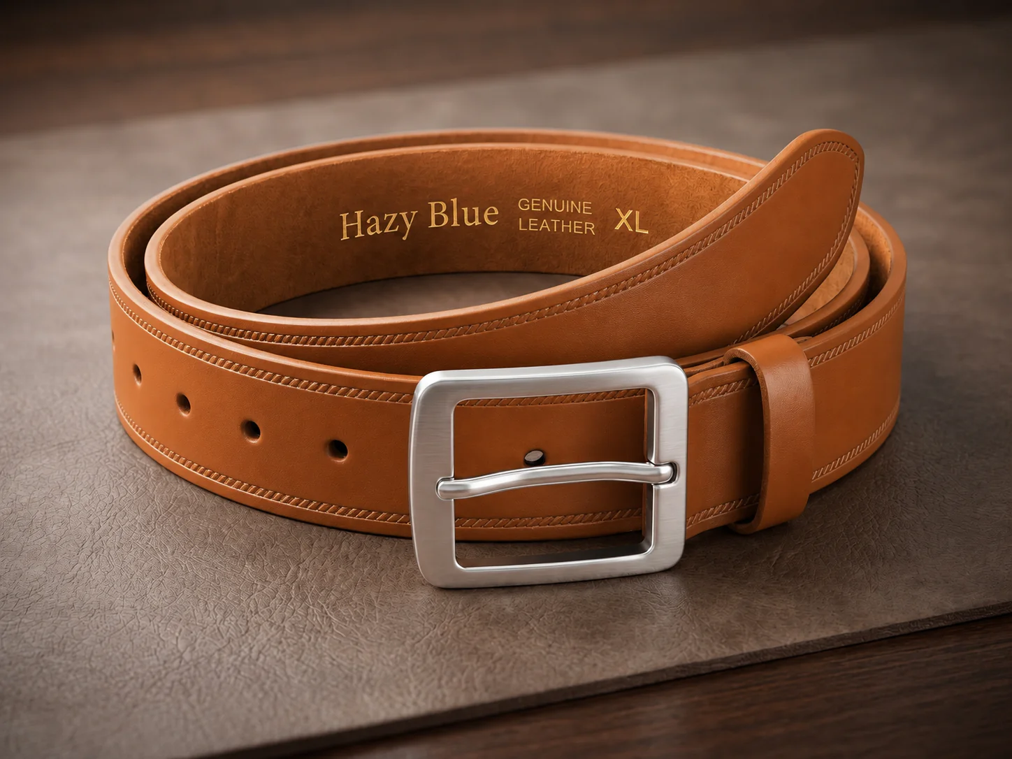 Hazy Blue Genuine Leather Belt - Wide - Image 6