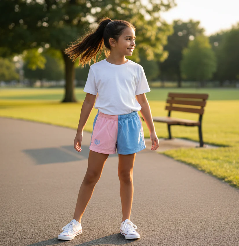 Hazy Blue Harper Colour Block Kids Shorts - Unisex - Image 13