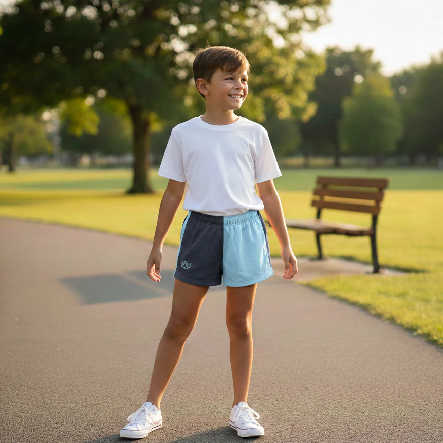 Hazy Blue Harper Colour Block Kids Shorts - Unisex - Image 15
