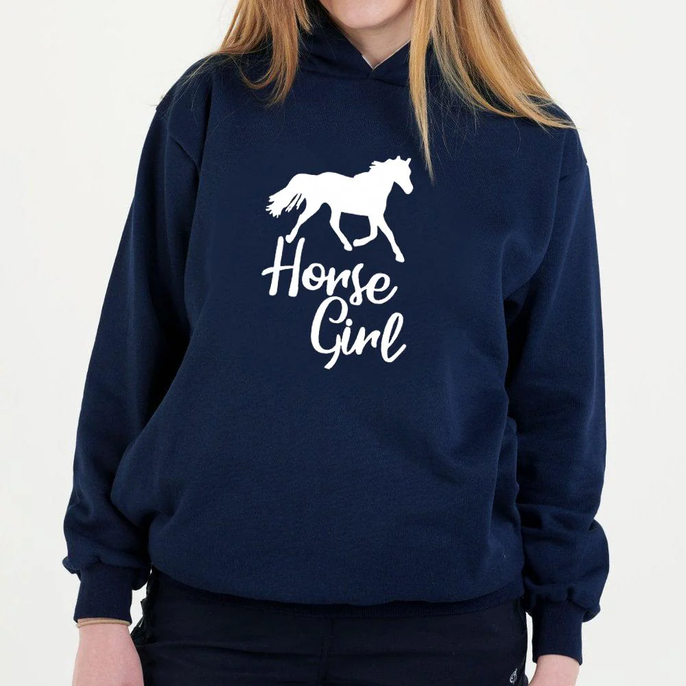 Hazy Blue Womens Pullover Hoodie - Horses - Image 3