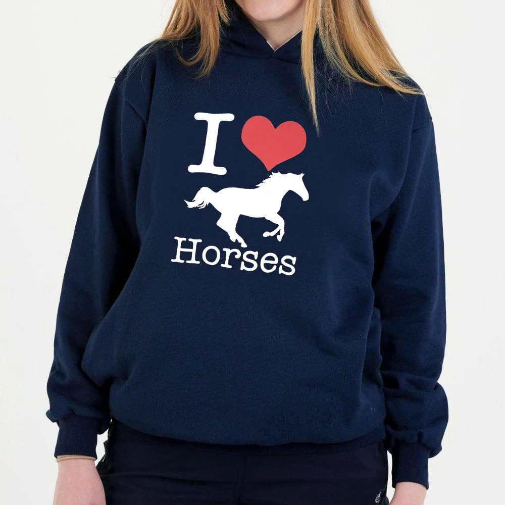 Hazy Blue Womens Pullover Hoodie - Horses - Image 4
