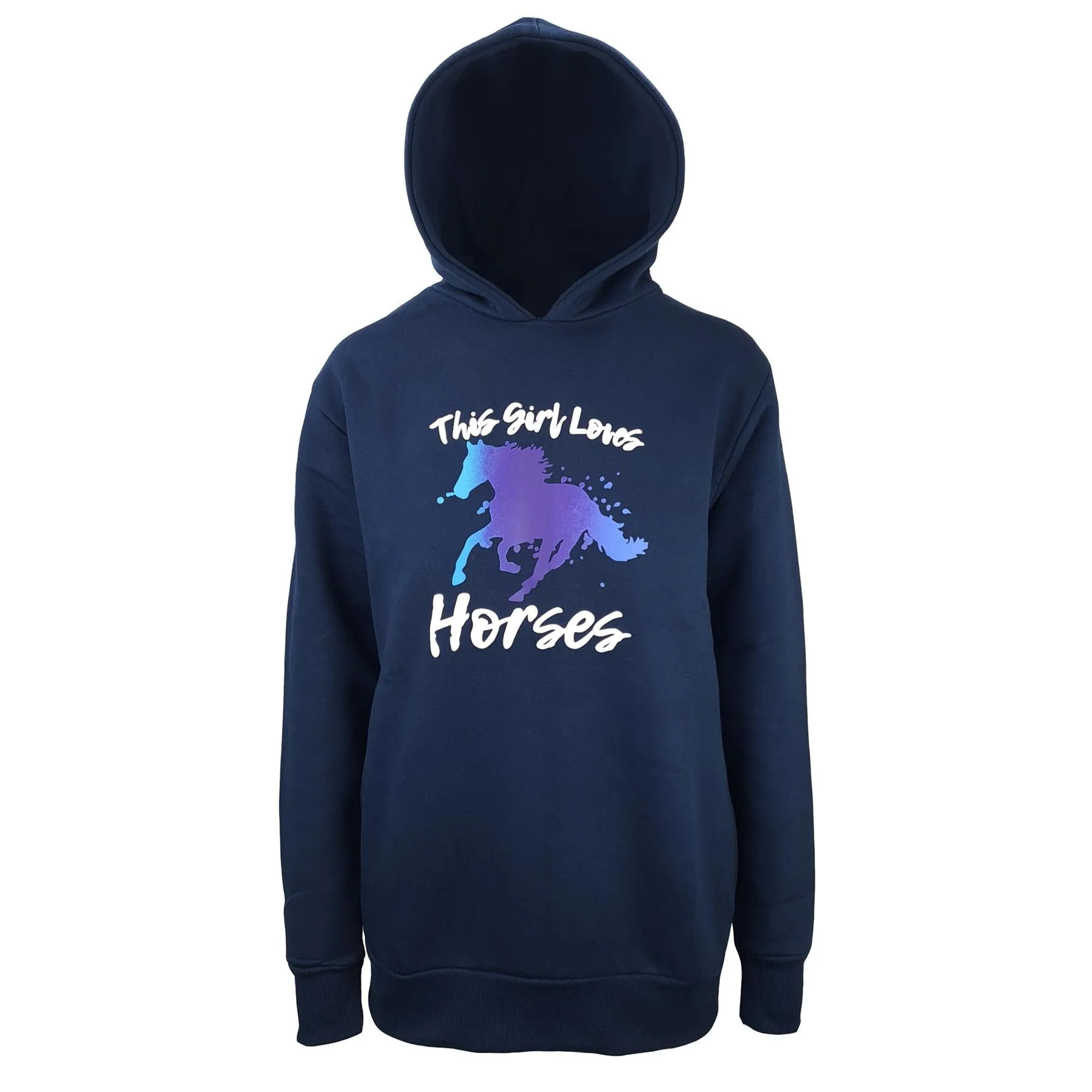 Hazy Blue Womens Pullover Hoodie - Horses - Image 5