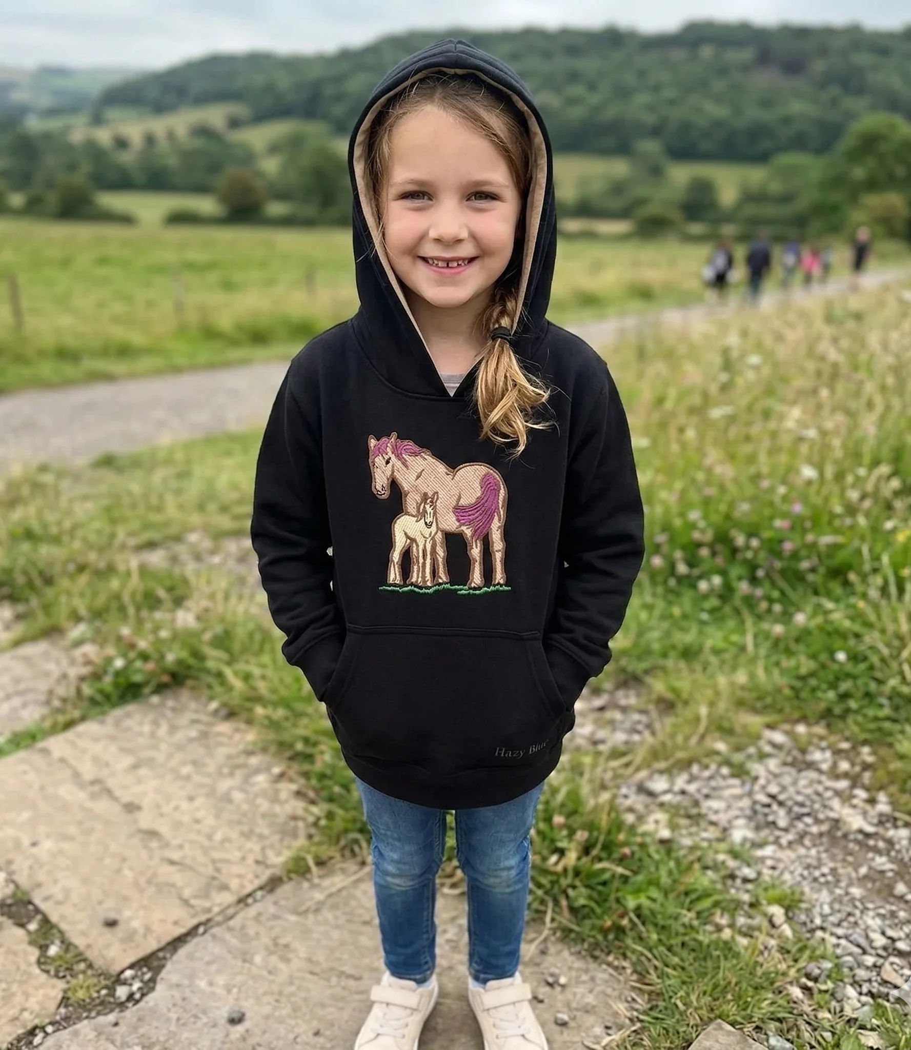 Hazy Blue Arabia Kids' Horse Hoodie - Mother & Foal Design