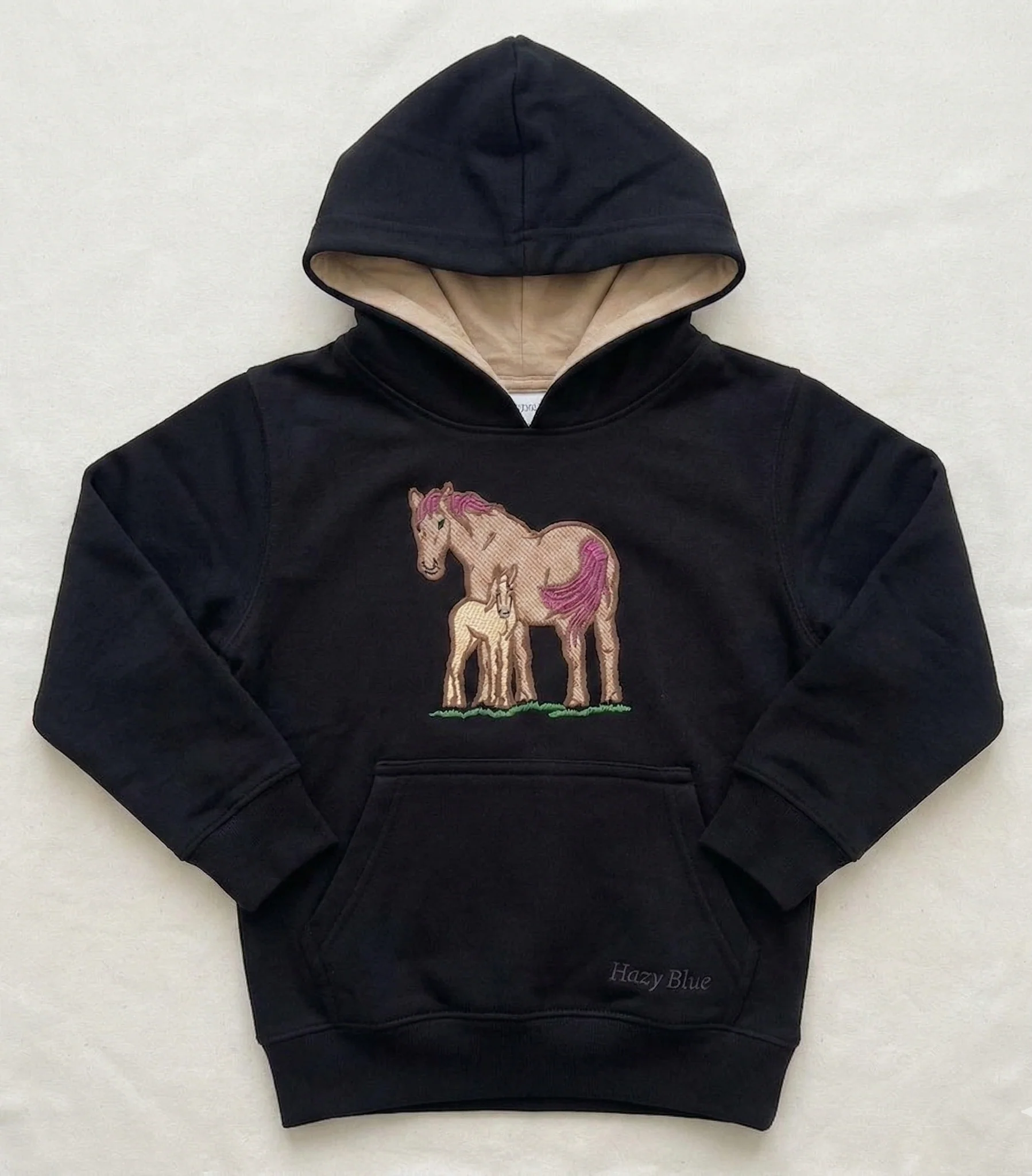 Hazy Blue Arabia Kids' Horse Hoodie - Mother & Foal Design - Image 2