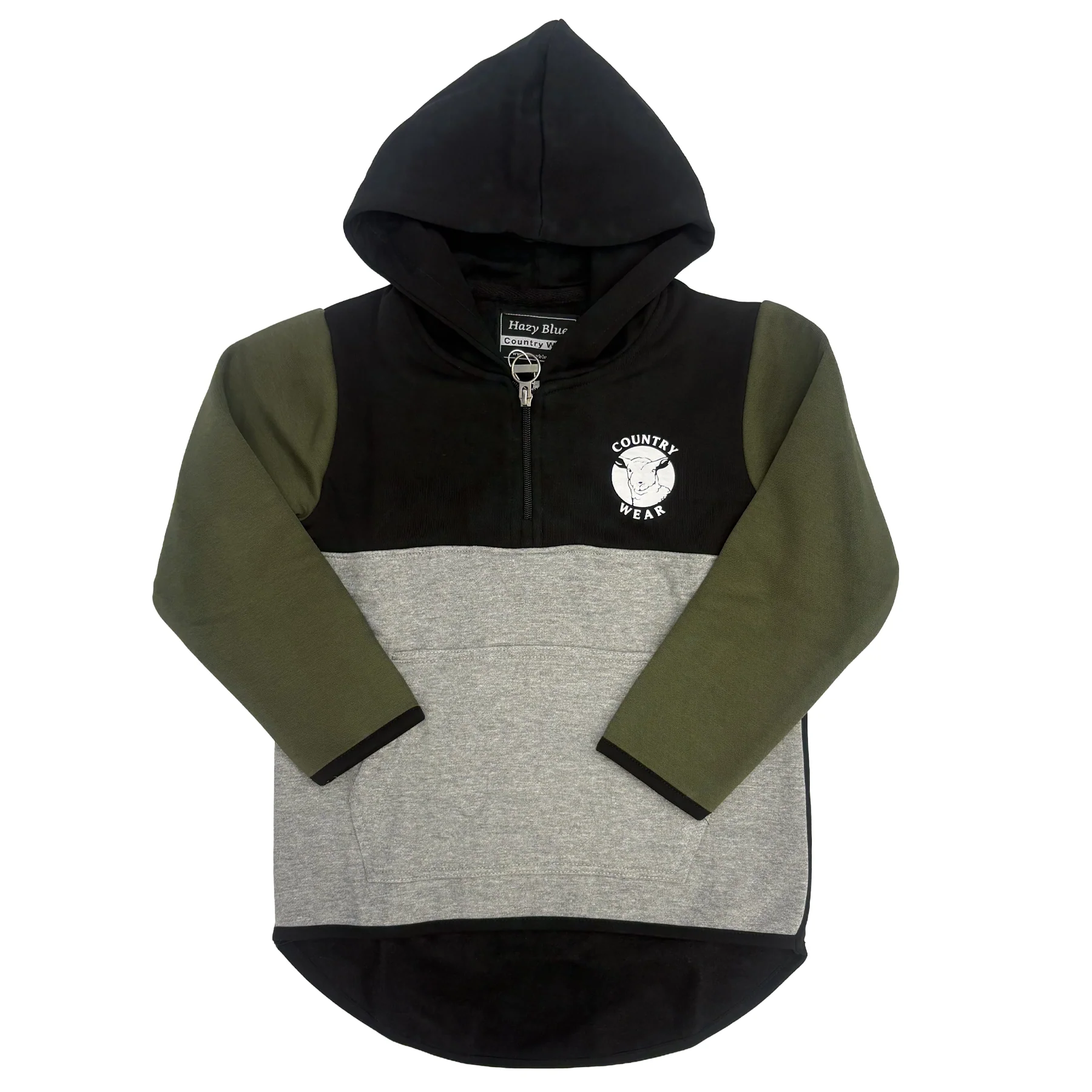 Hazy Blue Kids Newby Quarter Zip Hoody with Country Wear Sheep Logo