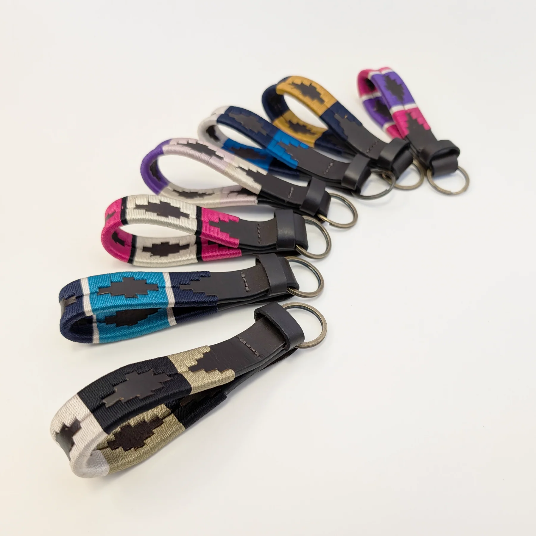 Hazy Blue Leather Loop Polo Key Rings