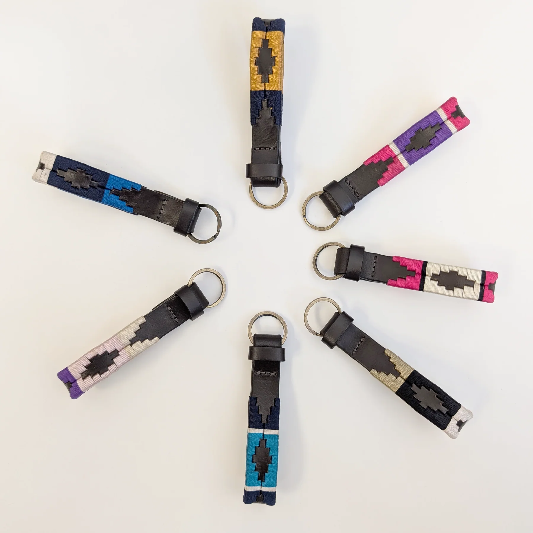 Hazy Blue Leather Loop Polo Key Rings - Image 2