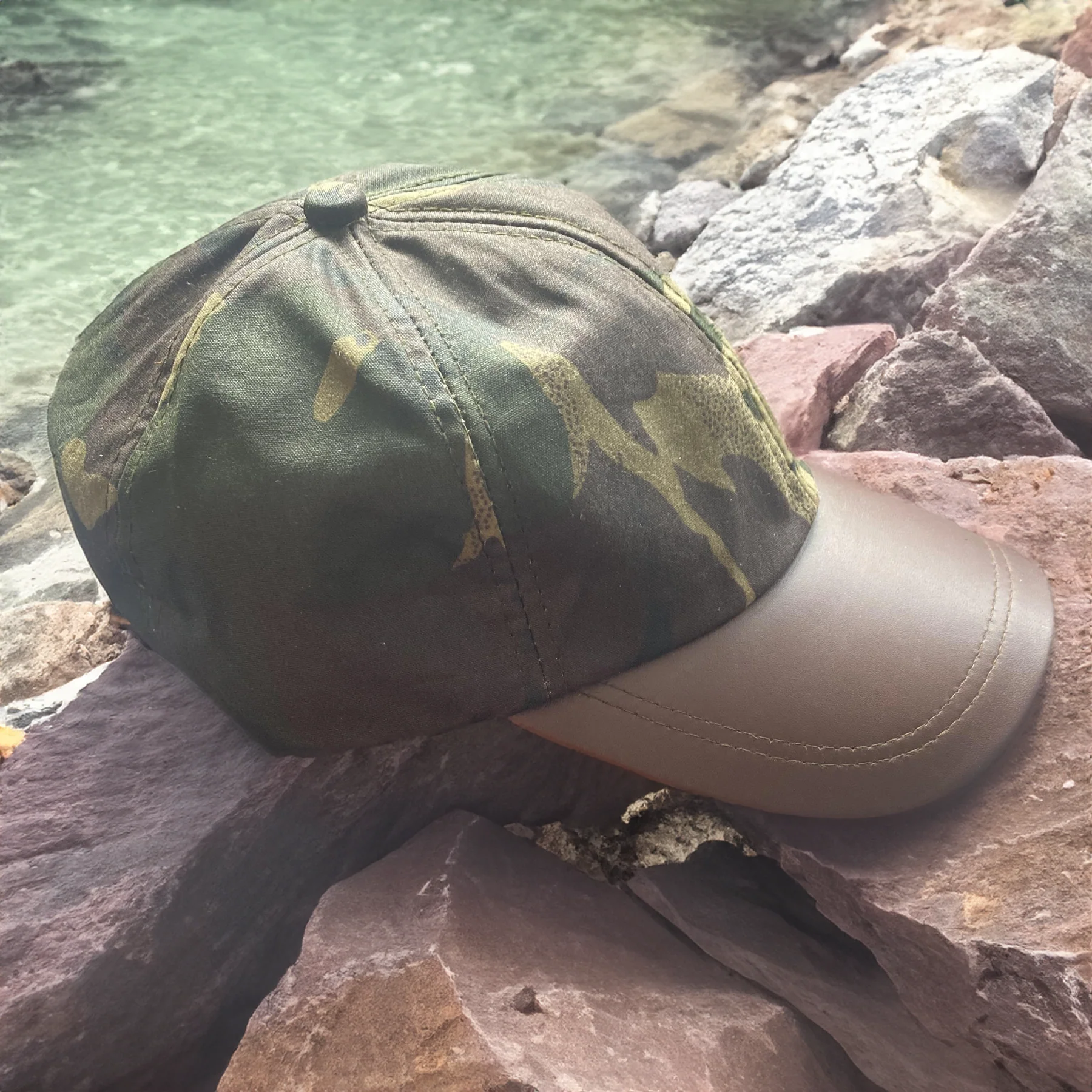 Hazy Blue Leather Peak Wax Baseball Waterproof Shooting Cap - Image 4