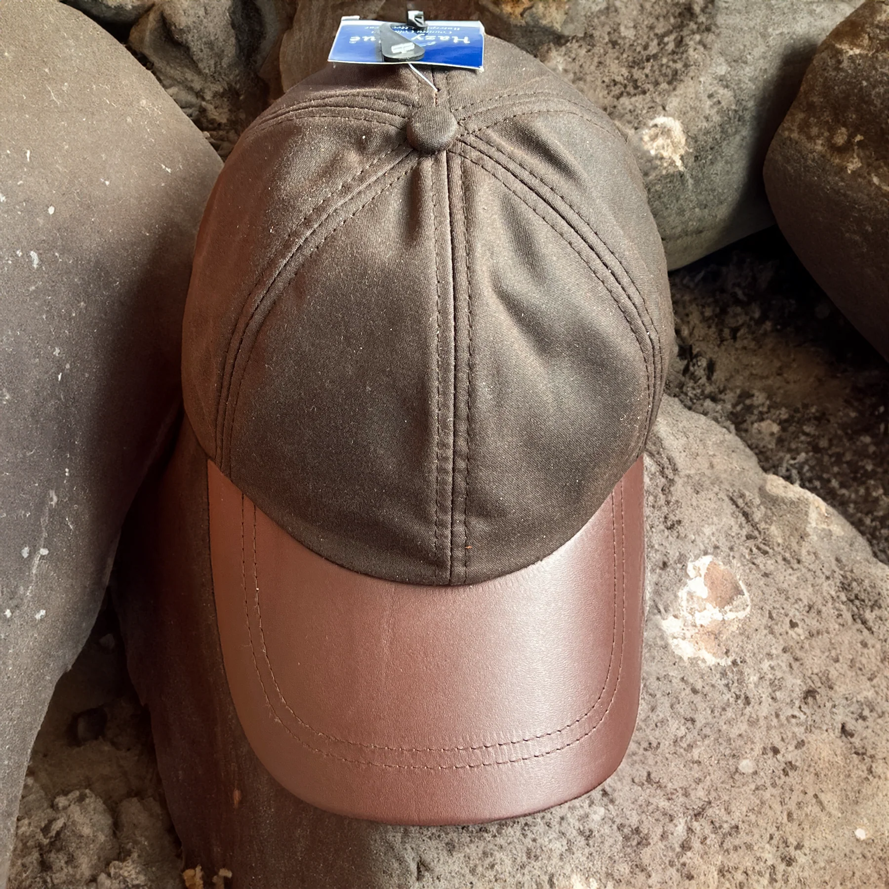 Hazy Blue Leather Peak Wax Baseball Waterproof Shooting Cap - Image 5