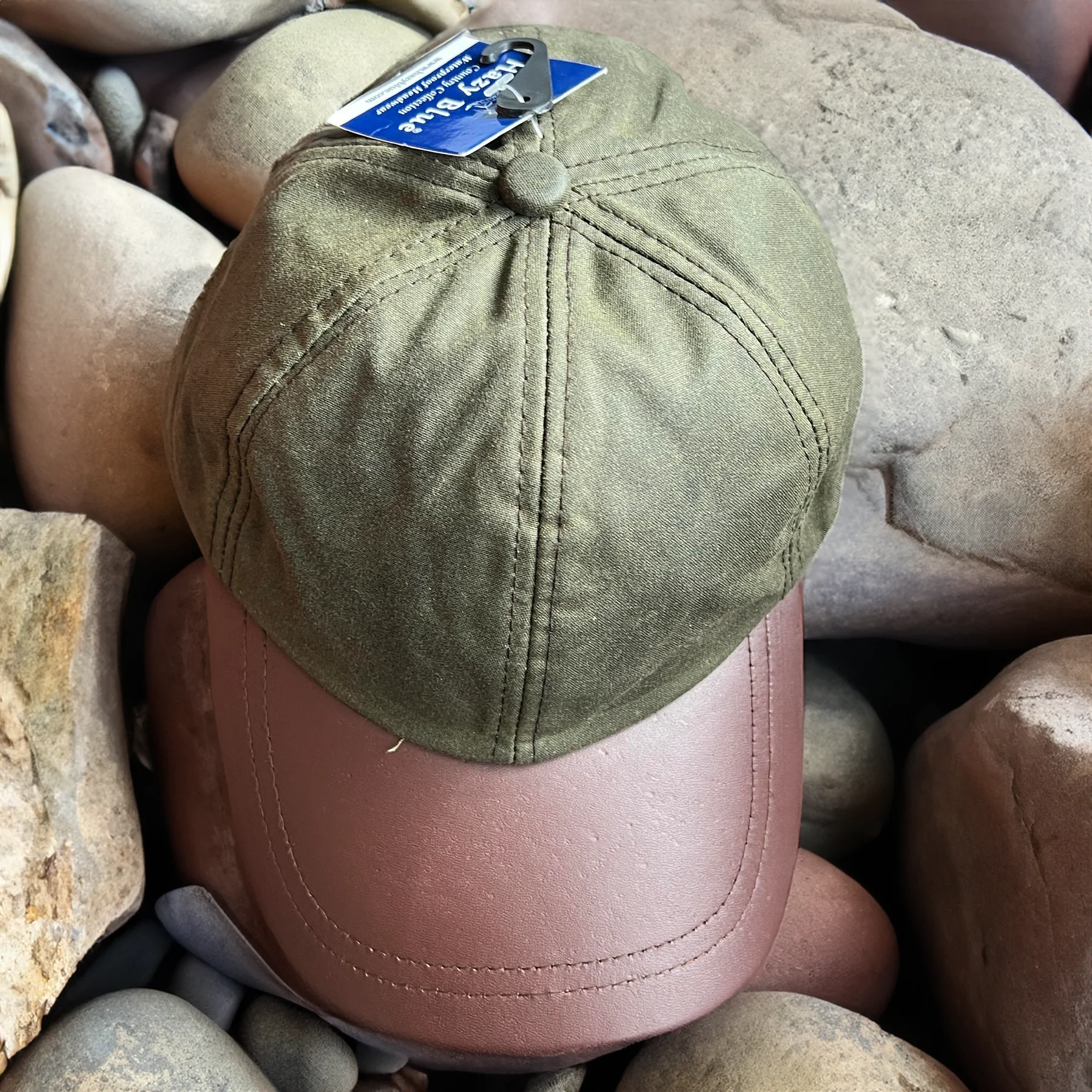 Hazy Blue Leather Peak Wax Baseball Waterproof Shooting Cap - Image 8