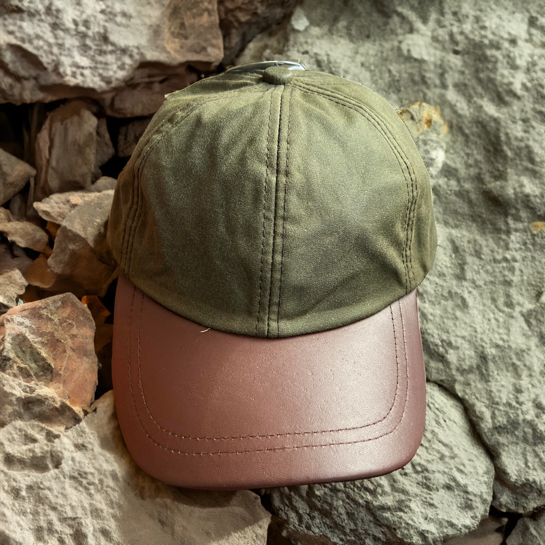 Hazy Blue Leather Peak Wax Baseball Waterproof Shooting Cap - Image 9