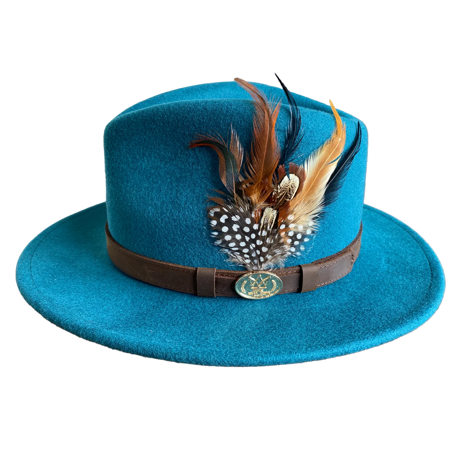 Hazy Blue Wool Felt Hat Fedora with Pheasant Feather - Megan - Image 10