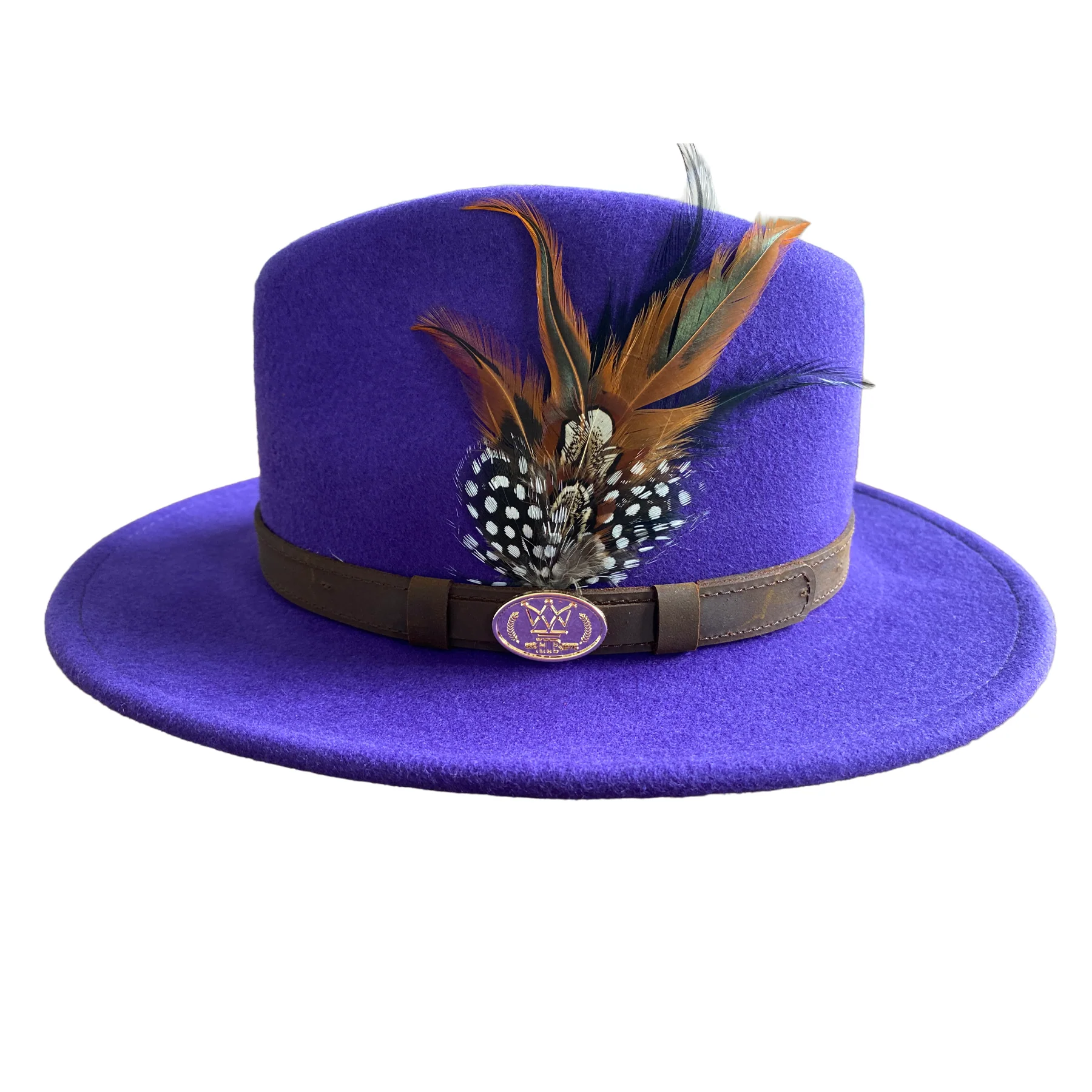 Hazy Blue Wool Felt Hat Fedora with Pheasant Feather - Megan - Image 13