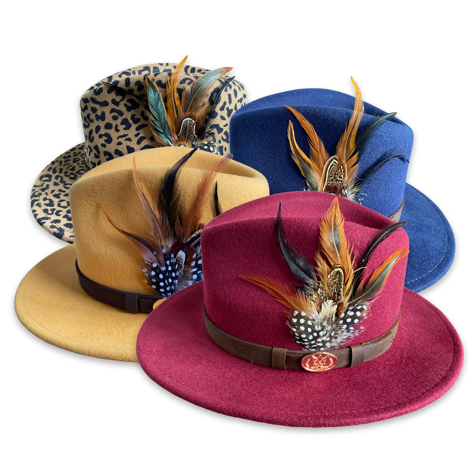 Hazy Blue Wool Felt Hat Fedora with Pheasant Feather - Megan - Image 2