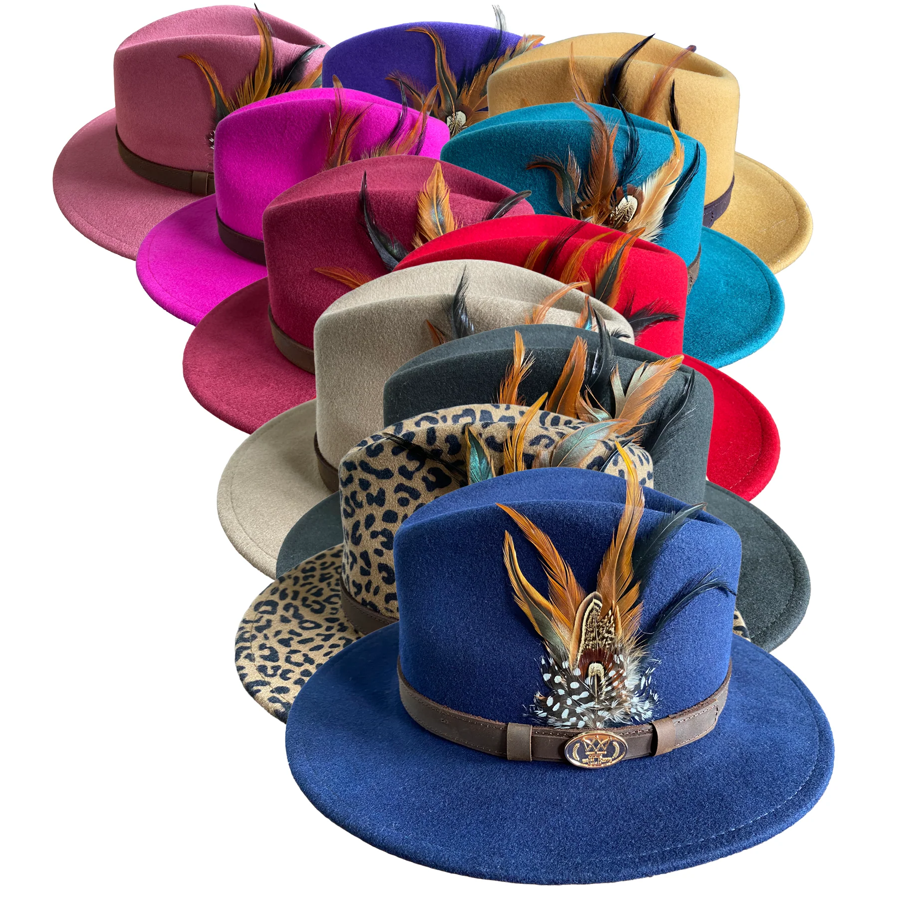 Hazy Blue Wool Felt Hat Fedora with Pheasant Feather - Megan - Image 3