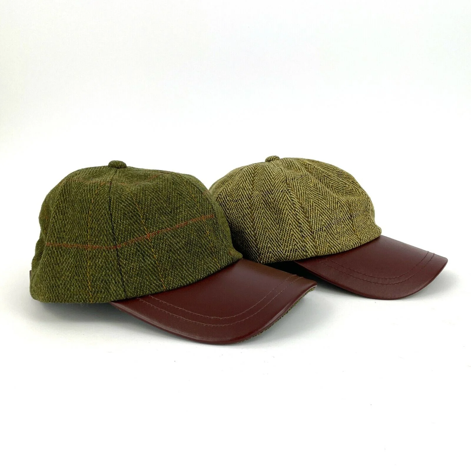 Hazy Blue Mens Leather Peak Tweed Cap One Size - Image 6