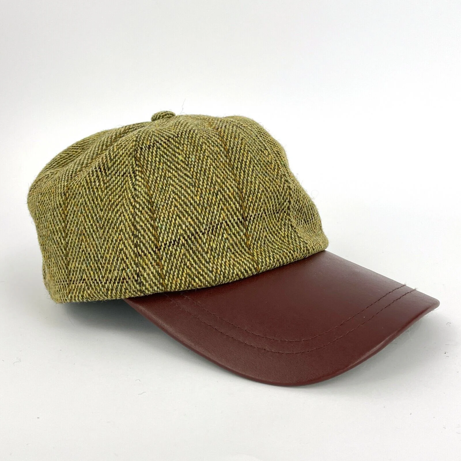 Hazy Blue Mens Leather Peak Tweed Cap One Size - Image 8