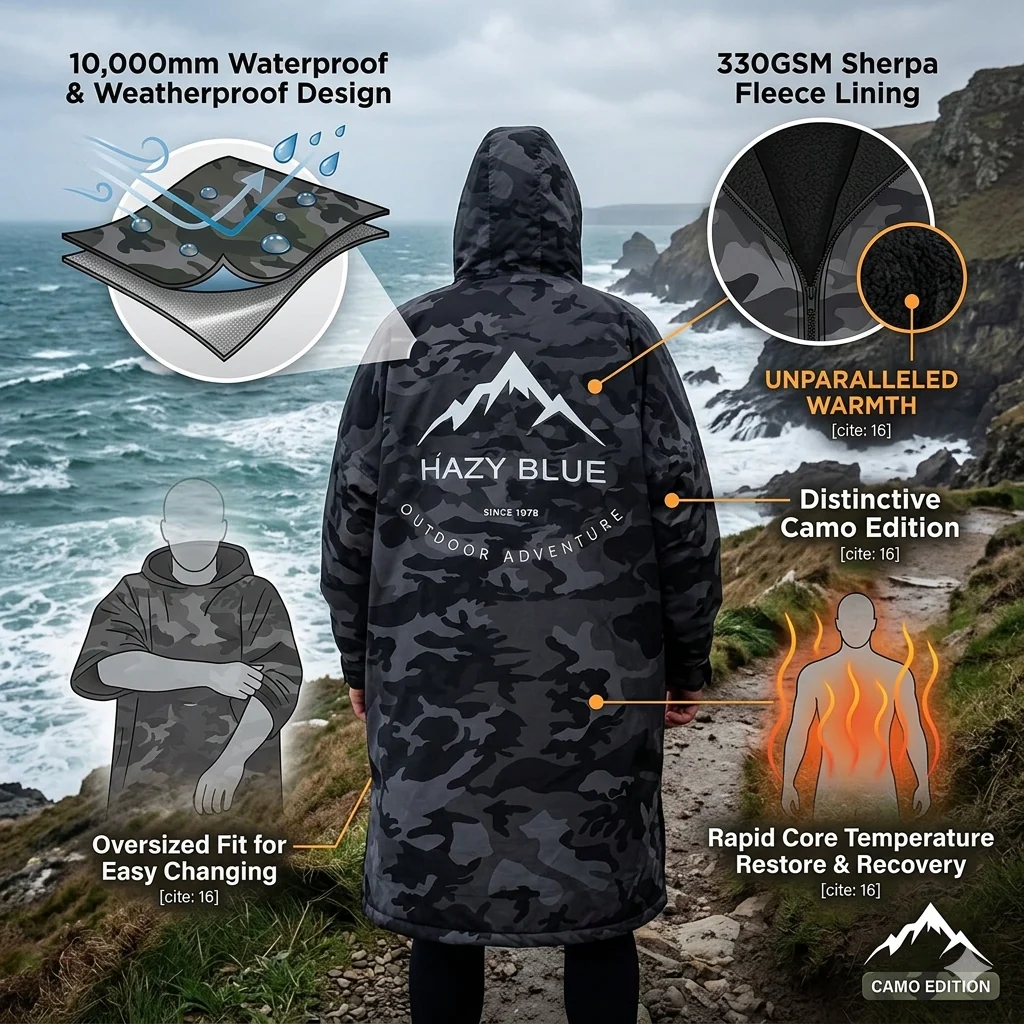 Hazy Blue Waterproof Adults All Weather Changing Robe - Newquay - Image 70