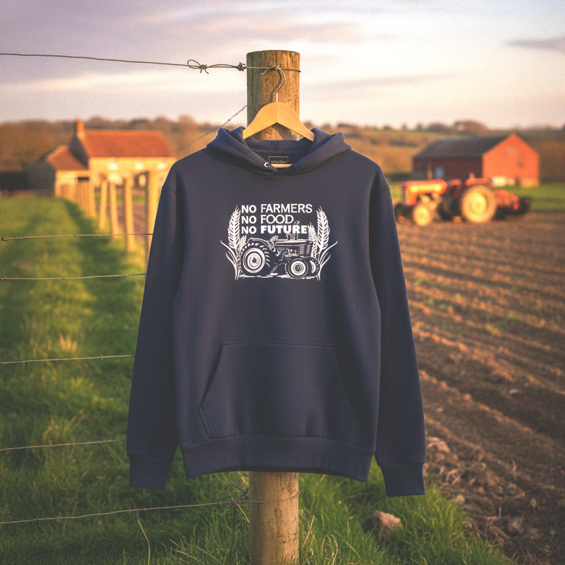 Hazy Blue "No Farmers No Food No Future" Graphic Hoodie – Clarkson Edition - Image 4