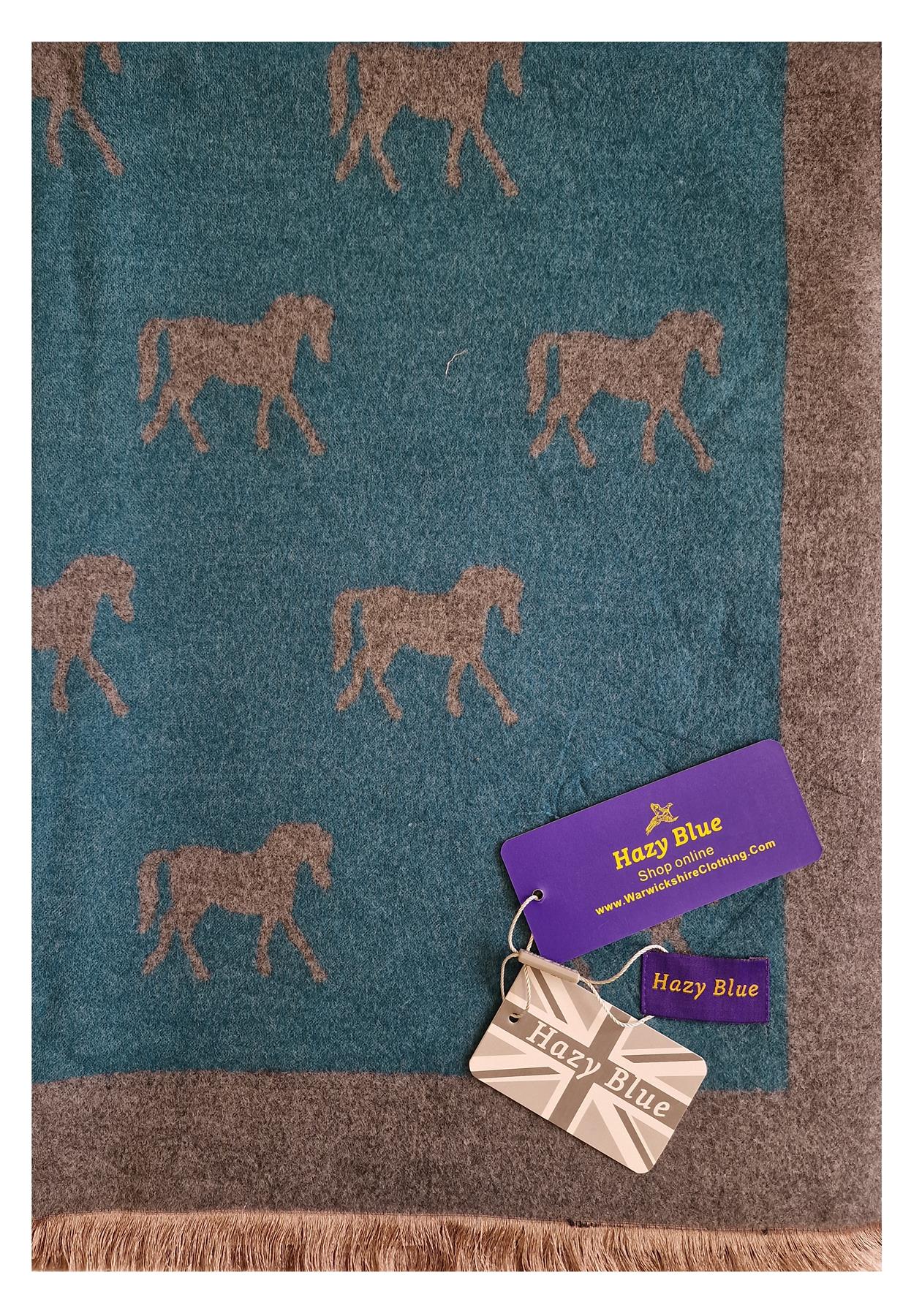 Hazy Blue Pashmina feel Luxury Ladies Womens Scarf - Horse - Image 8