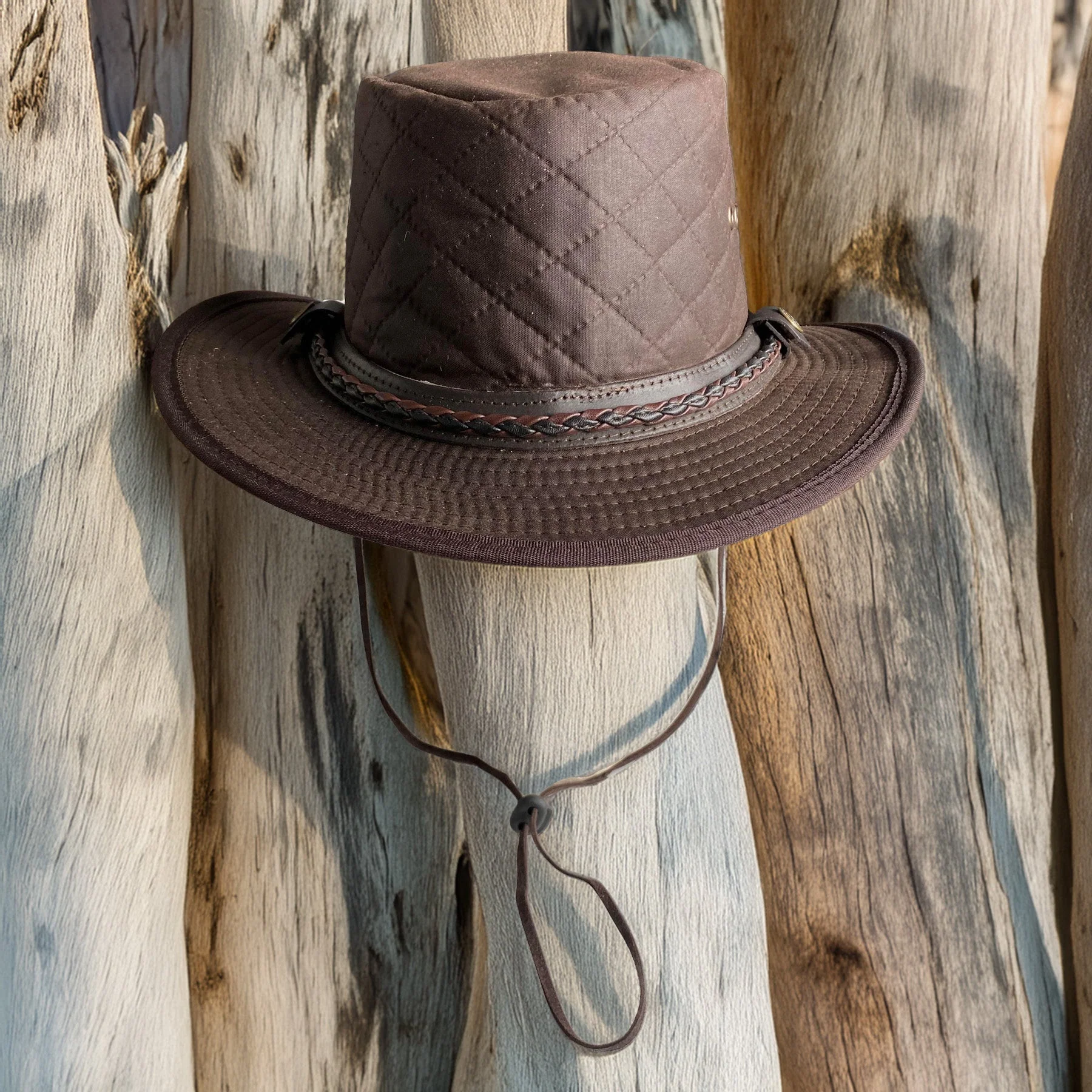 Hazy Blue Quilted Waxed Cotton Outback Bush Hat - Davenport