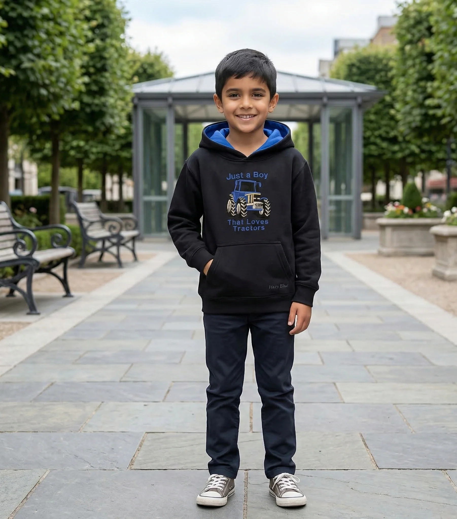 Hazy Blue Ryan Kids' Tractor Hoodie - "Just a Boy That Loves Tractors" - Image 3