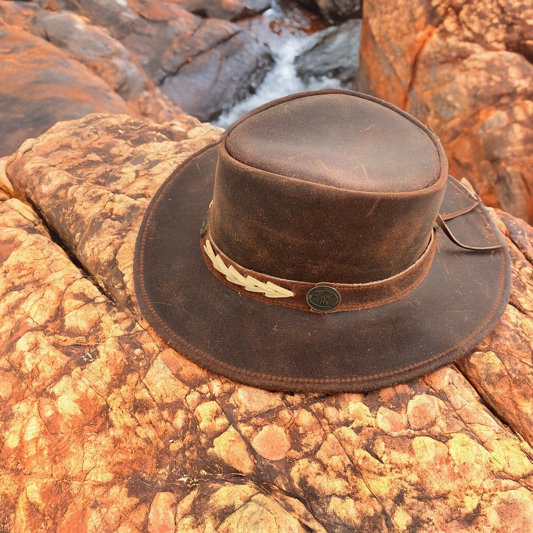 Hazy Blue Unisex Cowboy Distressed Leather Hat - Albany