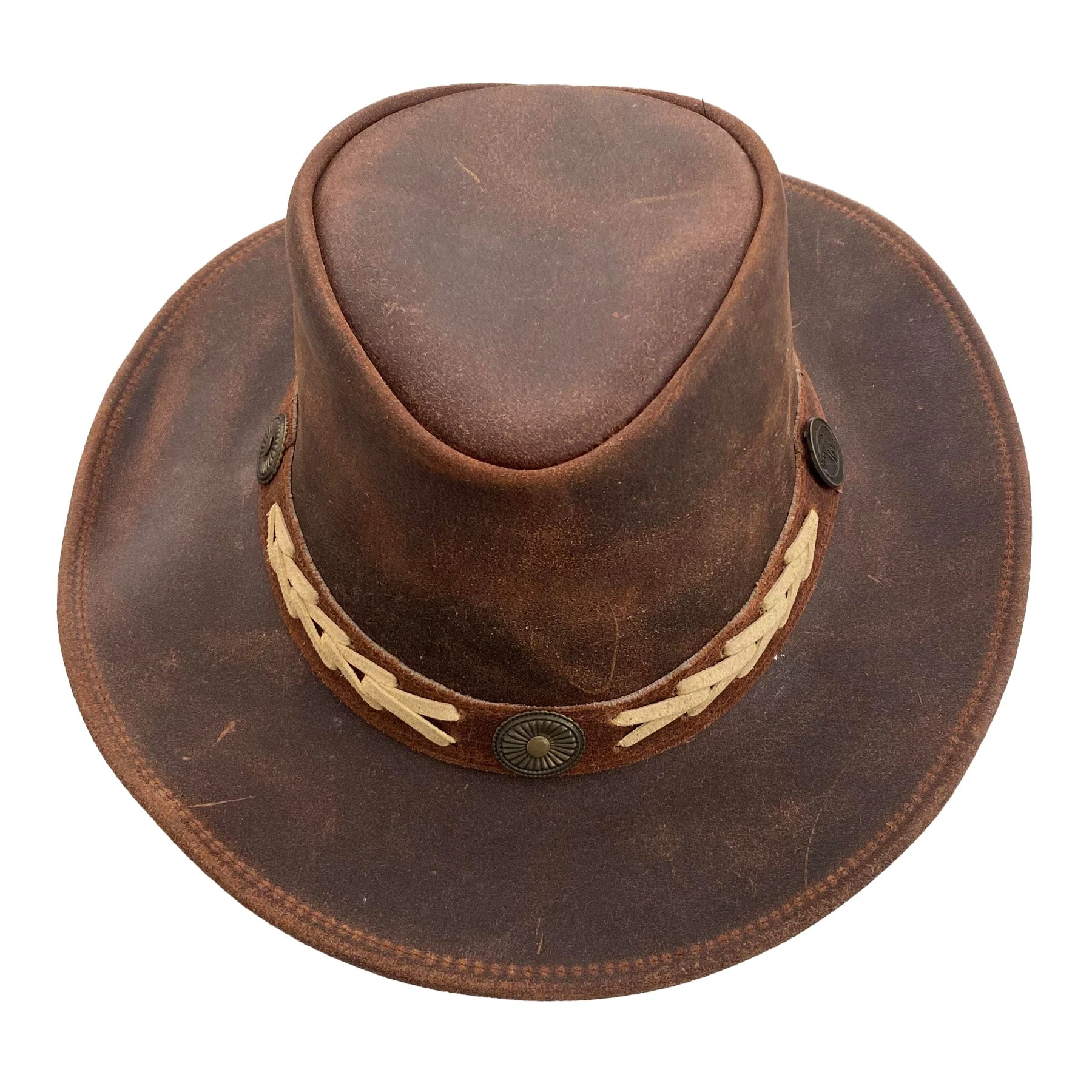 Hazy Blue Unisex Cowboy Distressed Leather Hat - Albany - Image 2