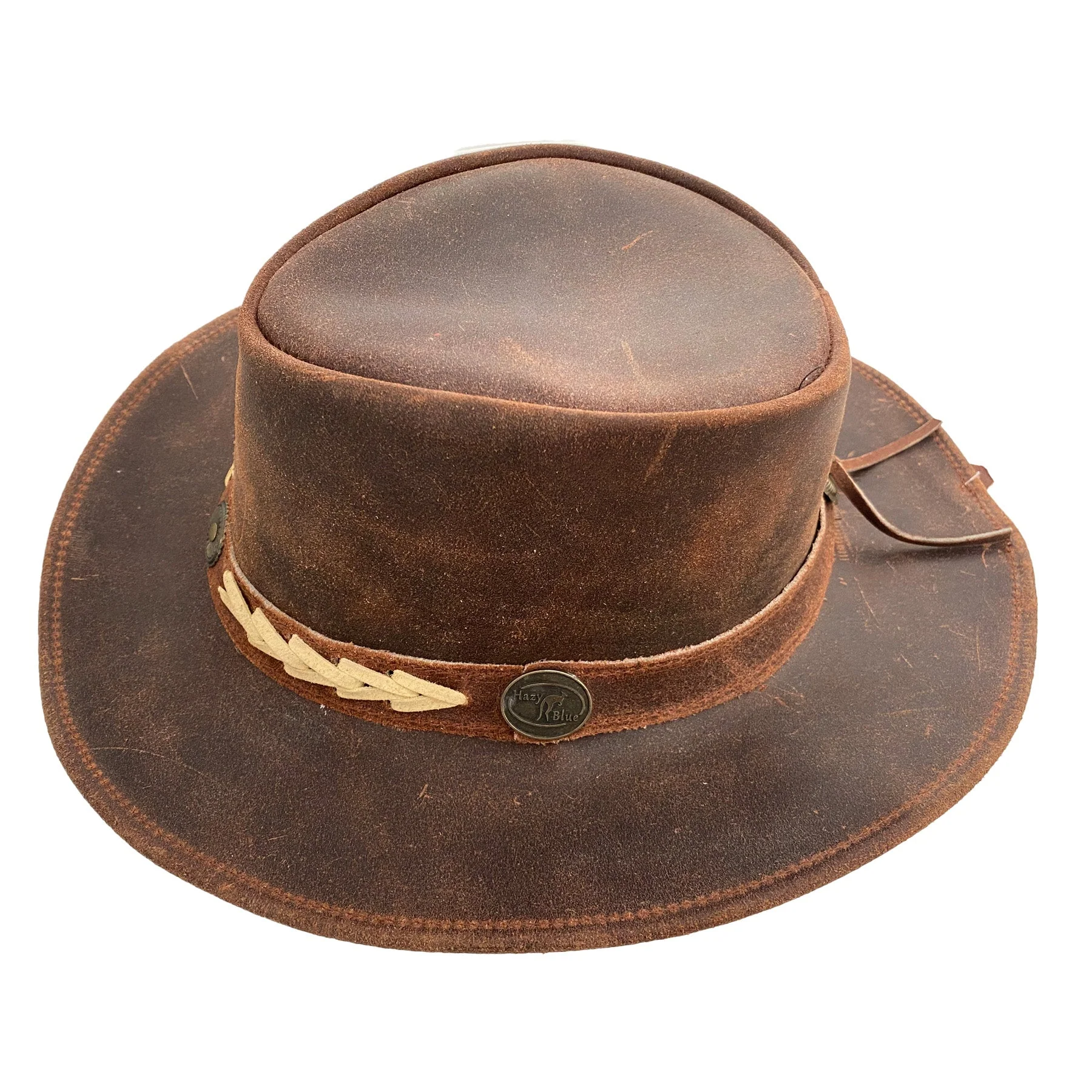Hazy Blue Unisex Cowboy Distressed Leather Hat - Albany - Image 3