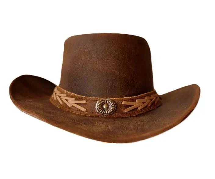 Hazy Blue Unisex Cowboy Distressed Leather Hat - Albany - Image 5