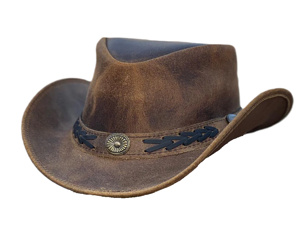 Hazy Blue Unisex Cowboy Distressed Leather Hat - Detroit - Image 5