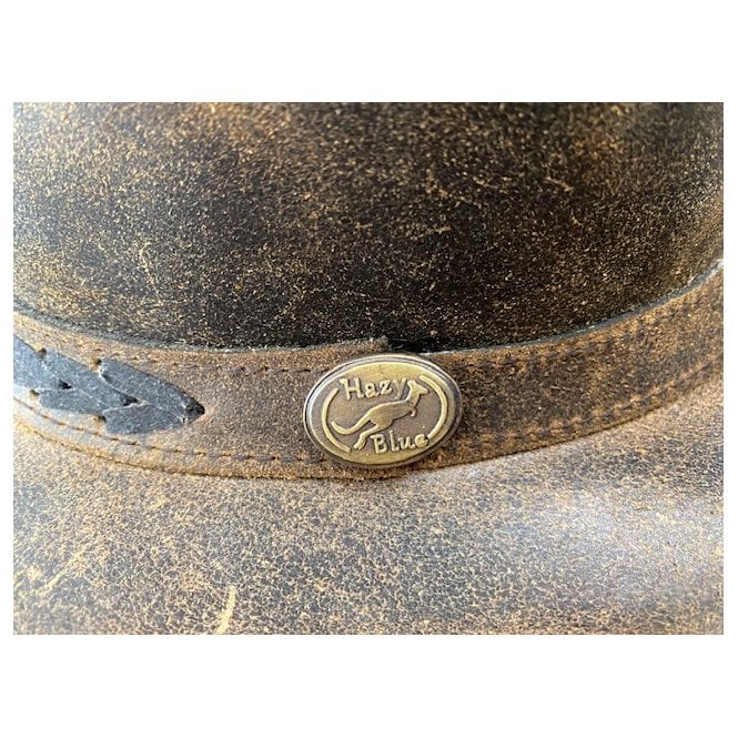 Hazy Blue Unisex Cowboy Distressed Leather Hat - Detroit - Image 6