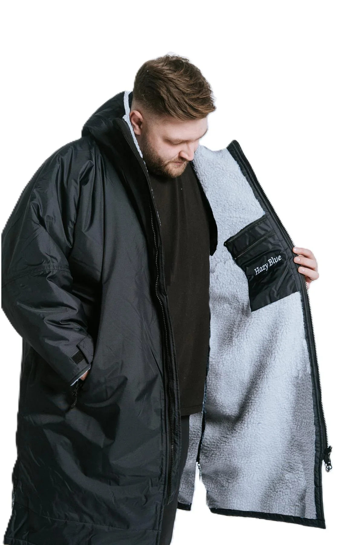 Hazy Blue Waterproof Adults All Weather Changing Robe - Plain Black
