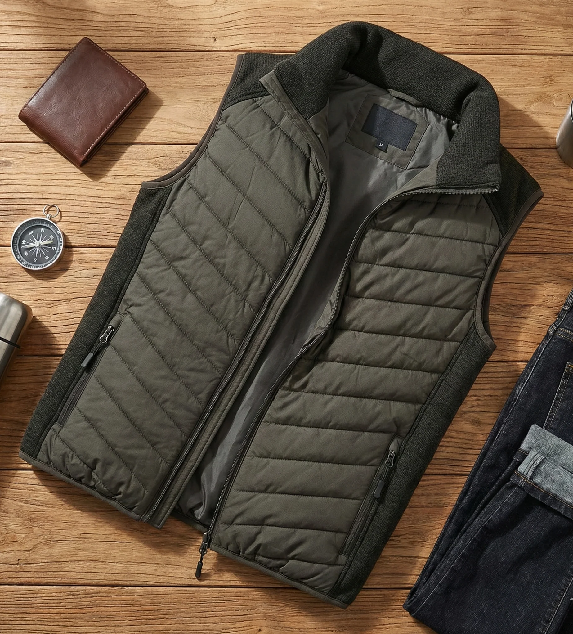 Hazy Blue Windermere Quilted Gilet with Fleece Collar - Image 6